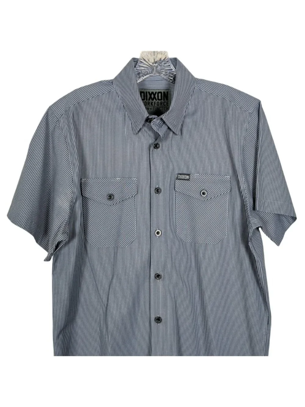 Dixxon Workforce Mens M Gray Striped Work Shirt Mechanic Utility Short Sleeve